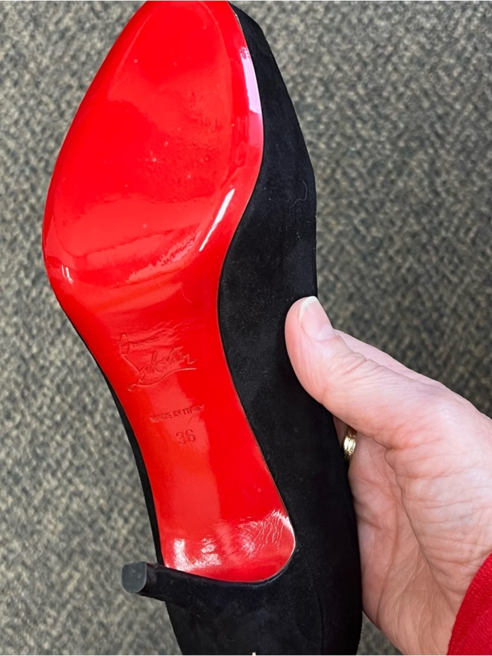 Christian Louboutin Black Suede Open-Toe Pumps - Picture 6 of 6